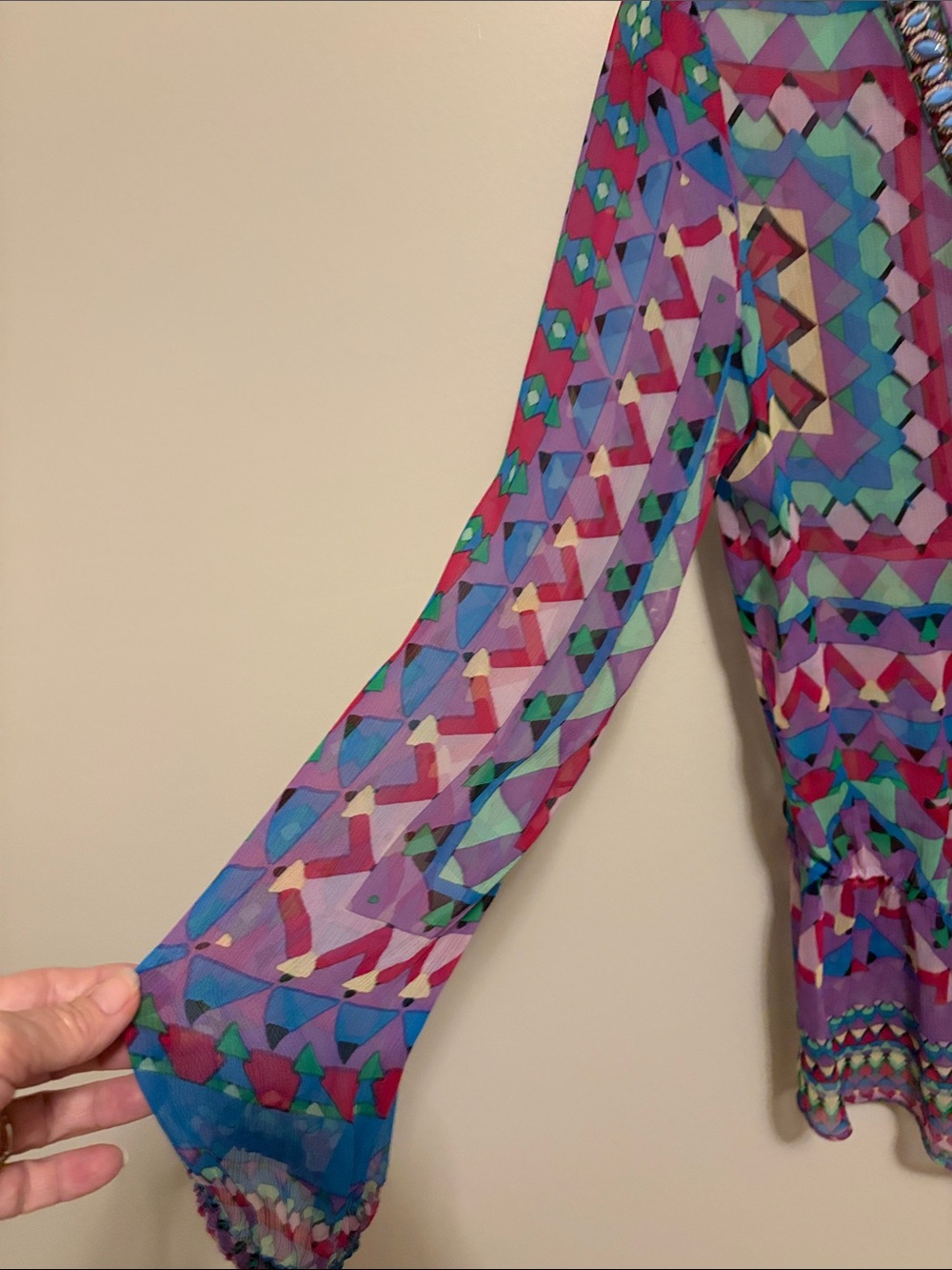 Hale Bob Purple Multi Geometric Sheer Silk Tunic/Coverup - Picture 9 of 12